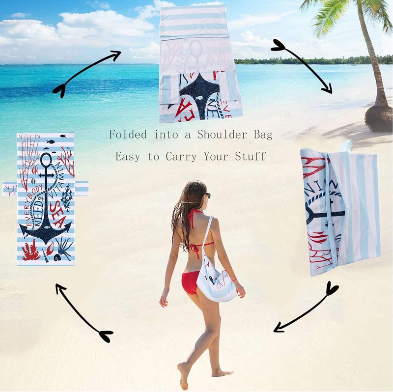 Treeswift Everybody Needs Vitamin Sea Anchor Beach Chair Cover with Side Pockets Thick and Quick Dry Chaise Lounge Chair Towel Cover for Sun Lounger Pool Sunbathing Garden Beach Hotel, No Sliding - Image 5